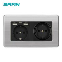 【New】 SRAN EU Dual Frame Power Socket And Socket With Usb Output 5v2.1A With Hidden Indicator แผงสแตนเลส146มม. X 86มม.