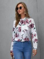 [COD] 2022 European and Womens Floral Print Bow Knot Collar Lantern Sleeve Shirt Top