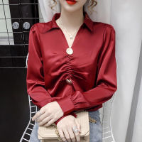 Red Blouse Women Fashion Office Shirt Long Sleeve Simple Korean Tops New Style 2022