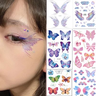 Music Festival Makeup Temporary Tattoo Sticker Waterproof Women Eyes Face Hand Body Art Glitter Fairy Butterfly Fake Tattoo