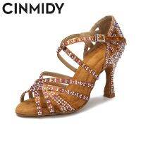 2 CINMIDY รองเท้าปาร์ตี้สำหรับผู้หญิงละตินรองเท้าเต้นรำ Rumba Samba Sepatu Kets Dansa พลอยเทียมรองเท้าแตะผู้หญิงรองเท้างานแต่งงาน