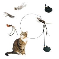 Feather Cat Wand with Bell Long Pole Upgraded Strong Suction Cup Interactive Toys Artificial Bird Cat Stick Toy Pet Supplies