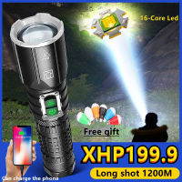 2022ใหม่ล่าสุด XHP199ที่มีประสิทธิภาพไฟฉาย18650 LED ชาร์จไฟฉายไฟฉาย XHP90กันน้ำโคมไฟมือโคมไฟสำหรับของขวัญ