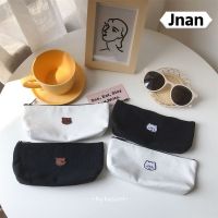 Jnan กระเป๋าผ้าใบกล่องใส่ปากกา20 × 8ซม.,กระเป๋าเครื่องเขียนสำหรับเด็กกล่องดินสอซิปกันน้ำสไตล์แมวหน้าดอกไม้