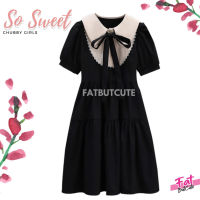 Black Ribbon Dress เดรสสาวอวบคอปกแต่งลูกไม้ งานน่ารัก รหัส1185