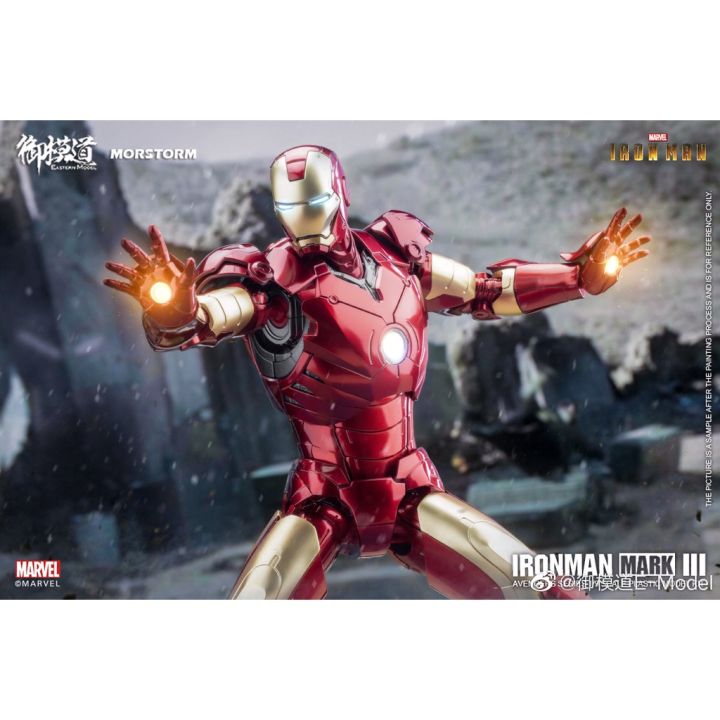 e-model-โมจีนสิขสิทธิ์แท้-1-9-iron-man-mk3-deluxe-half-body-contruction-repair-base-กล่องไม่คม