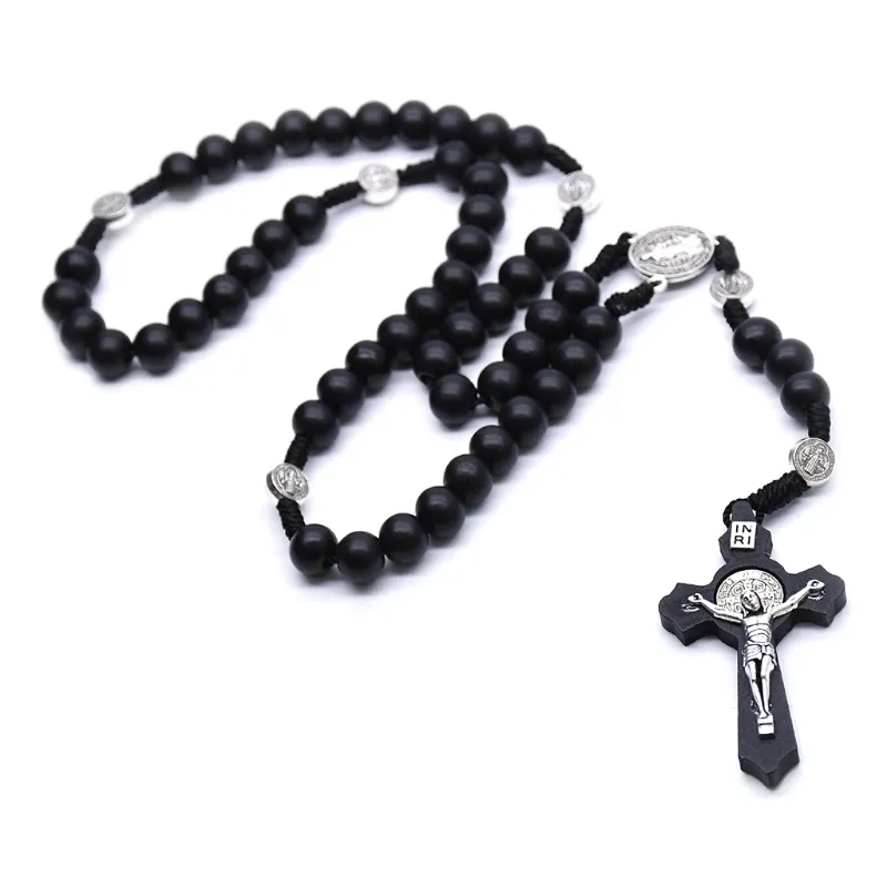 Ready Stock Black Wooden Christ Jesus Cross Religious Necklace