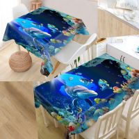 Custom Sea Dolphin 3D Tablecloth Waterproof Oxford Fabric SquareRectangular Tablecloth For Wedding Table Cloth Covers