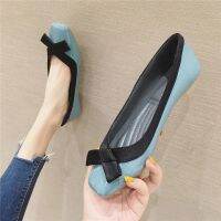 ร้อน, ร้อน★Womens square toe bowknot flat ballet shoes patent leather boat shoes