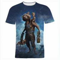 เสื้อยืดผู้ชายเสื้อยืด Disney แร็คคูนจรวด Groot การ์ตูนอะนิเมะพิมพ์ลาย3D แนวสตรีทเสื้อยืดลำลองขนาดใหญ่สำหรับผู้ชายผู้หญิงเสื้อยืดเปิดไหล่