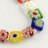 1Strand  Square Handmade Millefiori Glass Beads Strands Mixed Color 10x10x4mm Hole: 1mm about 38pcs/strand 14.5 inch