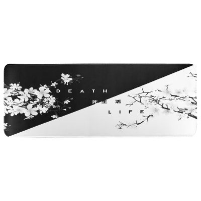 Black and White Cherry Blossom Gaming Mouse Pad,Large Mouse Mat Desk Pad, Stitched Edges Mousepad, 31.5 x 11.8 Inch