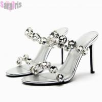 Brand Summer Bling Women Sandals Slip On Rhinestone Thin High Heels Sexy Party Shoes For Woman Sparkly Open Toe Ladies Sandals