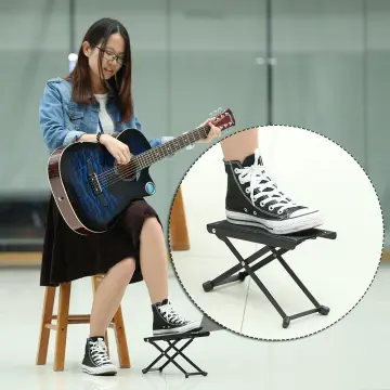 Guitar Foot Rest Folding Metal Guitar Foot Rest Stage Anti-slip Stand 4  Adjustable Height Levels for Guitarist Black