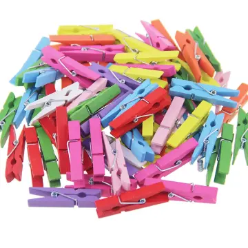 Mini Clothes Pins For Photo - 50pcs 25mm Colorful Natural Wood Clothespins  Craft Decoration Wooden Clips Hot Pink 