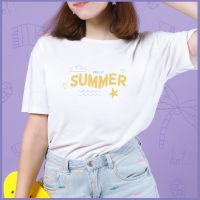 [S-5XL] ️ เสื้อยืด หน้าร้อน เที่ยวทะเล น่ารักๆ Summer set Tshirt Unisex สีขาว ใส่ได้ทุกเพศ Polyester 100%