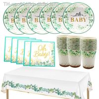 ✧ Safari Jungle Theme Baby Shower Party Disposable Sage Greenery Tableware 7 OH Baby Paper Plates 9 Oz Drinking Cups and Napkins