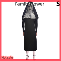 Family Flower Flash Sale หน้ากากคอสเพลย์ Nun Valak น่ากลัวสยองขวัญสำหรับผู้ชายผู้หญิงเสื้อคลุมยาวของนักบวชผู้ใหญ่ฮาโลวีนเทศกาล