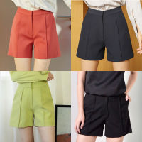 TIYA NOB SHORTS (4 สี) กางเกงขาสั้นมีดีเทลเกร็ดหน้า สี midnight blue, tomato พร้อมส่ง สี lime, black PRE 7-10 days