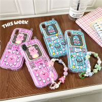 เคสการ์ตูนสำหรับ Samsung Galaxy Z Flip 5 4 3 Hangyodon กันตกป้องกันเนื้อนิ่ม TPU ฝาครอบ + พลาสติกแข็งป้องกันหน้าจอฝาปิดมีสายรัดข้อมือทรงโทรศัพท์