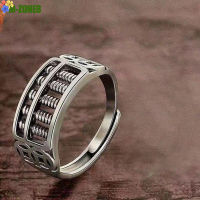 【 M-ZONE8】แหวนเงิน925ย้อนยุคโบราณนำแหวนลูกปัดลูกคิดนำโชคแหวนเปิดสำหรับผู้ชายและผู้หญิงแหวนเปิดปรับได้