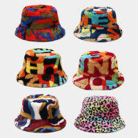 2021 Winter Bucket-Hats Fluffy Fur Panama Hat Men Women Fashion Warm Fisherman Cap Rainbow Leopard Printed Winter Bucket Hat