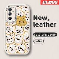 JIUMOO เคสปลอกสำหรับ Samsung A34 A14 5G เคสวินนี่ช้อนส้อมมีดหมีพูห์บางดีไซน์ใหม่เคสโทรศัพท์มีลายนุ่มหนังฝาปิดด้านหลังเลนส์เต็มจอเคสป้องกันกล้อง