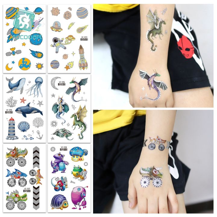 silver-cartoon-tattoo-stickers-for-kids-beast-of-prey-space-waterproof-temporary-tattoos-dino-tiger-animal-fake-tattoo-body-art