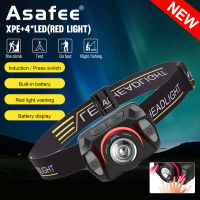 Asafee 2052B XPE+4 * LED Red Light Headlight Outdoor Portable Headlight Rotating Zoom 400LM Internal Battery 5-speed Press Sensing Switch Type-C IPX4 Waterproof