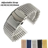 ∋▼ Milanese Watch Strap Mesh Shark Adjustable Bracelet for Seiko Replacement Solid Stainless Steel Watchband Men 18/20/22/24/26mm