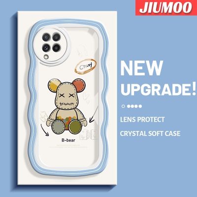 JIUMOO เคสปลอกสำหรับ Samsung Galaxy A22 4G A22 5G เคส M22แฟชั่นลายตุ๊กตาหมีสุดสร้างสรรค์เคสเคสโทรศัพท์โปร่งใสขอบครีมน่ารักซิลิโคนลายการ์ตูนเคสใสเลนส์กล้องถ่ายรูปป้องกันการกระแทก