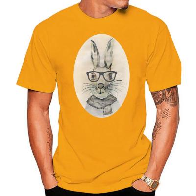 New Arrival Cute Funny T-Shirt Watercolor Bunny Men Cartoon T Shirt Retro Rabbit With Glasses And Scarf 100% Cotton