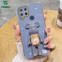 หมีรุนแรงลูกอมสเตอริโอ3D หรูหราชุบที่วางแบบหมุนได้เคสนิ่มใส่โทรศัพท์เคสสำหรับ Realme C11/C12/C15/C17/C20/C21Y/C25Y/C30 Realme/C31/C33 C35 C53 Realme C55/Narzo 20/30A Narzo/Narzo 50i นายก Narzo 50A นายก