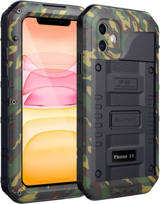 Beasyjoy iPhone 11 Case Waterproof Metal Case Heavy Duty Built-in Screen Full Body Protective Shockproof Dustproof Military Grade Rugged Defender Case Outdoor Case (Camo) Camo-11 iPhone 11