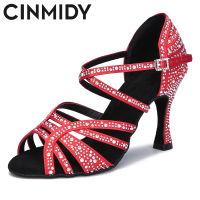 CINMIDY รองเท้าเต้นรำสีแดงผู้หญิงรองเท้าเต้นรำละตินแทงโก้ซัลซ่าด้านล่างนุ่มในร่มประสิทธิภาพรองเท้าผู้หญิงรองเท้าแต่งงานสีแดง