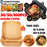 Varitystore แผ่นรองกระดาษแบบใช้แล้วทิ้งหม้อทอด Air Fryer ทรงกลม30/50/100ชิ้น,แผ่นกันซึมไม่ติดเครื่องมือทำขนมอบกระดาษรองอบเตาอบในครัวกันน้ำมันหม้อทอดไร้น้ำมันอุปกรณ์สำหรับอบ