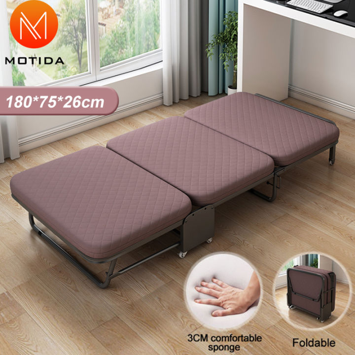 Motida Folding Bed With Foam And Wheels Single On Sleep Adjustable Foldable  Bed And Chair, Free Installation, Easy To Carry, Multifunctional For Freely  Adjust Sitting, Leaning And Lying | Lazada Ph