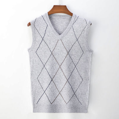 Autumn New Men V Neck Argyle Sweater Vest Business Fashion Casual Knitted Sleeveless Vest top Male Brand Clothes