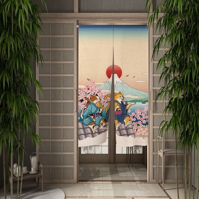 ญี่ปุ่นประตูม่านห้องรับประทานอาหารห้องครัวประตูผ้าม่านดอกเชอร์รี่คลื่นผ้าม่านทางเข้าแขวนครึ่งม่าน de จุก