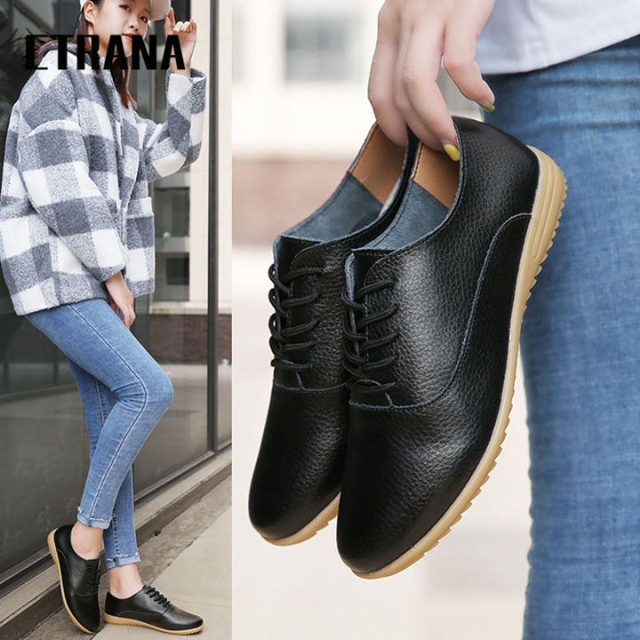 ctrana-oxfords-รองเท้าหนังแท้สำหรับผู้หญิง-รองเท้าหนังแท้สไตล์เกาหลีรองเท้าส้นเตี้ยลำลองปลายแหลมสีขาวดำรองเท้าแฟชั่นผู้หญิงรองเท้าขนาดใหญ่41