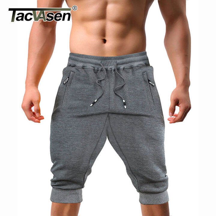 tacvasen-casual-shorts-34-jogger-capri-pants-mens-breathable-below-knee-outdoor-sports-gym-fitness-shorts-with-zipper-pockets