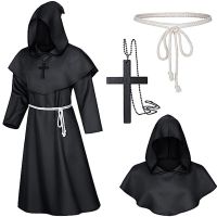 【LZ】✆  Halloween Wizard Costume Cosplay Medieval Hooded Robe Costume Monk Friar Robes Priest Costume Ancient Clothing Christian Suit