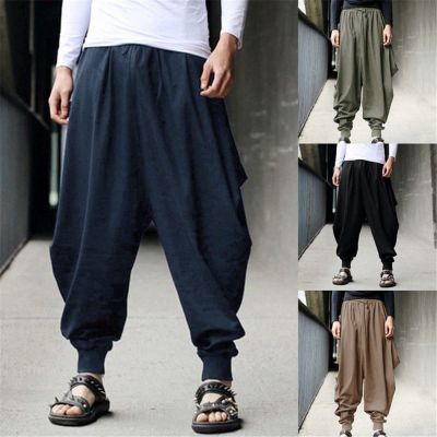 CODff51906at Men Retro Casual Cotton Harem Japanese Trousers Retro Cotton Linen Hakama Pants