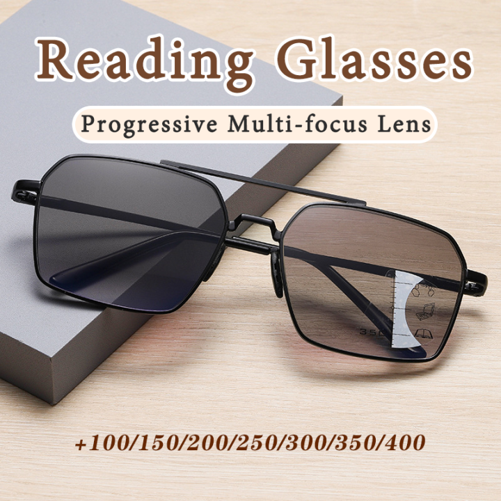 Gray Lens Look Far And Near Reading Glasses Automatic Zoom Progresssive