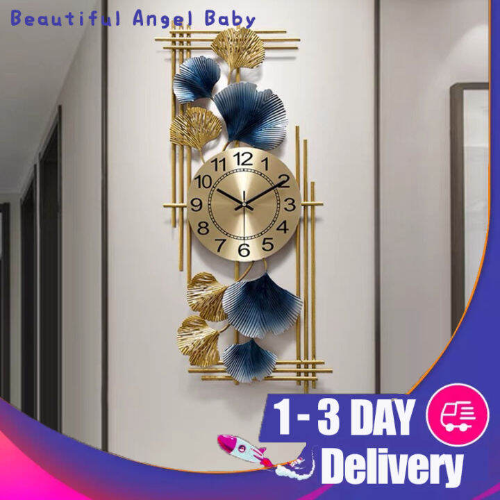 72x31cm Modern Light Luxury Ginkgo Leaf Clock Wall Decoration Living ...