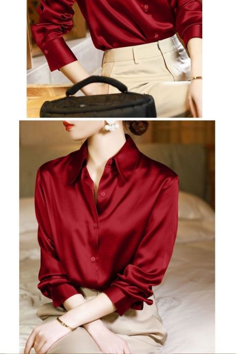 ผู้หญิงเสื้อแฟชั่นสไตล์เกาหลีใหม่หญิงซาตินเสื้อแขนยาวพลัสขนาดสุภาพสตรี-tops