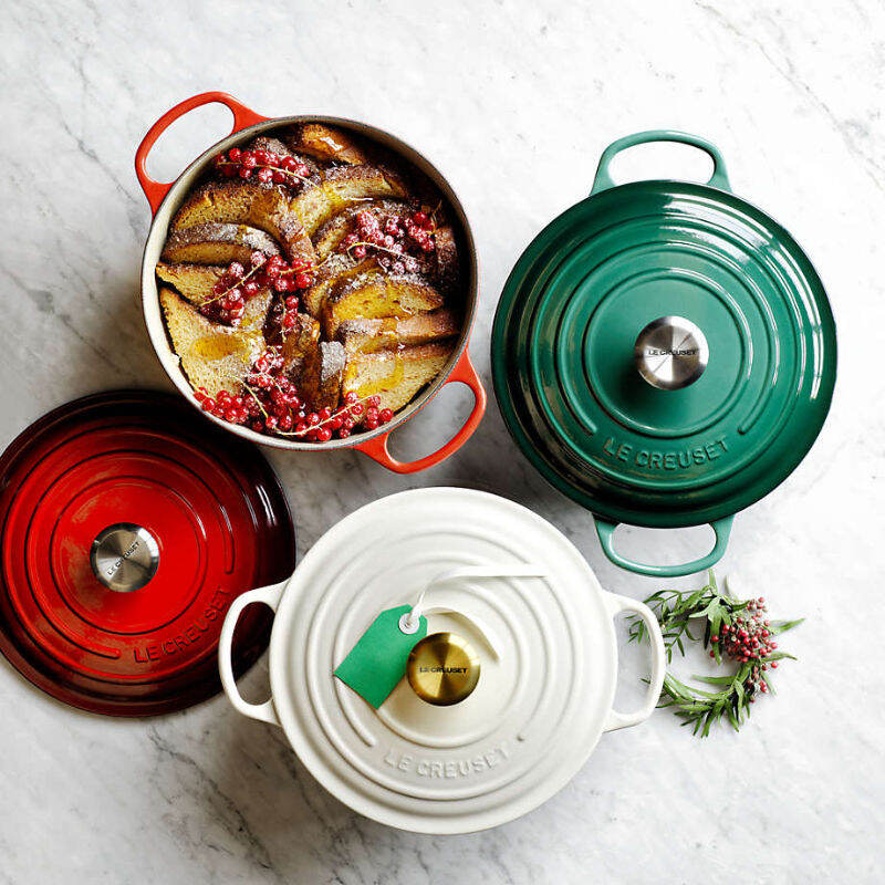 Le Creuset กระทะเหล็กหล่อเคลือบลายซิกเนเจอร์กระทะ หม้อสต็อก 24 ซม. หม้อกลม กระทะ หม้อ Teflon