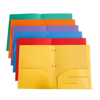 6 Pack Heavy Duty Plastic Two Pocket Folders, Folders with Pockets ,2 Pocket Folder and 3 Hole,File Folders,6 Colors