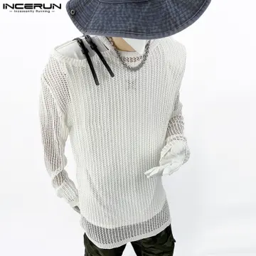 Shop Incerun Mens Crew Neck Tshirt Long Hollow online