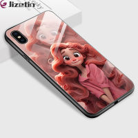 Jizetin เคสใส่โทรศัพท์กระจกกันกระแทกสำหรับ iPhone X iPhone XR iPhone XS XS MAX ชุดเจ้าหญิงยิ้ม3D กรอบที่อยู่อาศัยกระจกเทมเปอร์